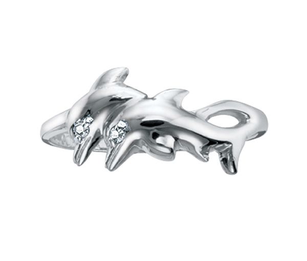 BAGUE DAUPHIN EN OR 10K BLANC SERTIE DE DIAMANTS BAGUE DAUPHIN EN OR 10K BLANC SERTIE DE DIAMANTS